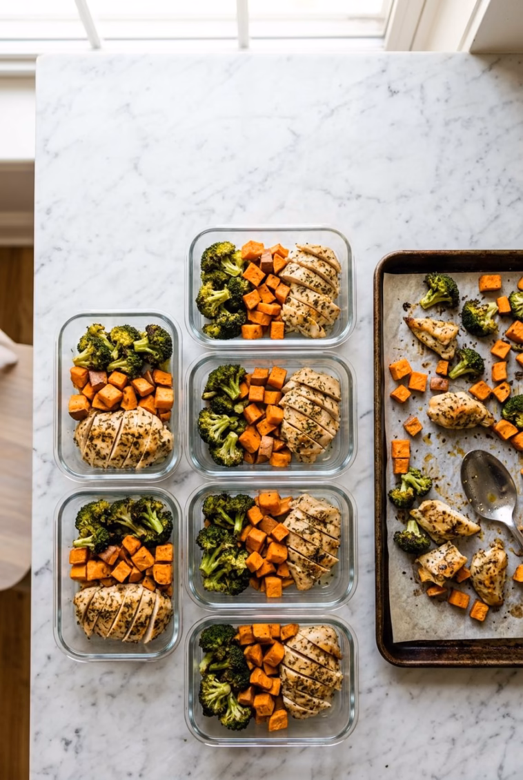 Chicken and sweet potato meal prep containers