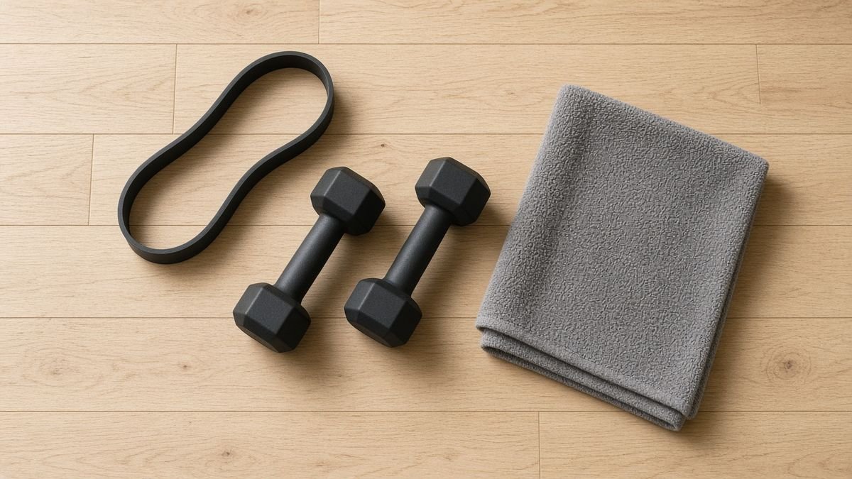 Equipment for chin-up alternatives: resistance band and dumbbells