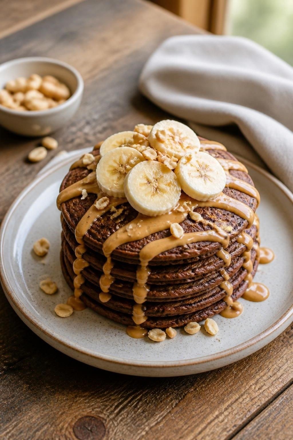 Chocolate Peanut Butter Protein Pancakes