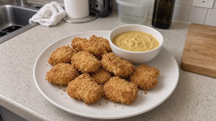 Copycat Chick-fil-A air fryer nuggets on a plate with honey mustard dip