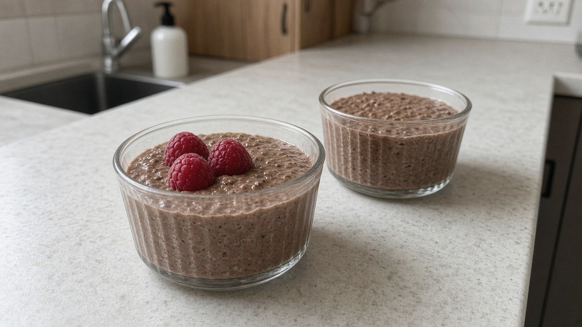Cottage cheese protein pudding divided into small half-cup jars