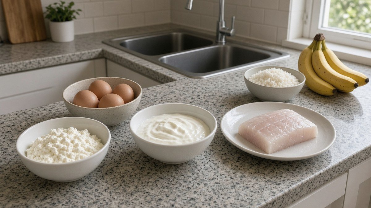 Gentle high-protein foods like Greek yogurt, eggs, cottage cheese, fish and chicken