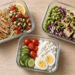 Three high-protein cold lunches with no microwave needed in glass containers
