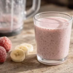 Small glass of high-protein strawberry banana smoothie