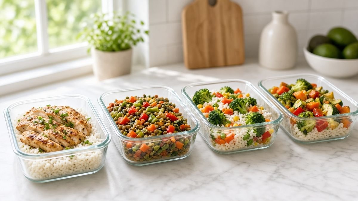 Meal prep containers to spread protein evenly across the day