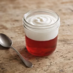Jar of sugar-free red jello topped with smooth whipped cottage cheese