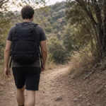 Beginner rucking for weight loss on a dirt trail with a weighted backpack