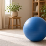 Stability ball and chair for senior core exercises at home