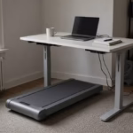 Walking pad under a standing desk for a weight loss walking workout