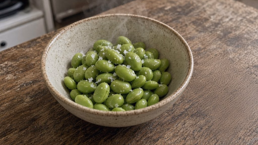 Small bowl of warm shelled edamame